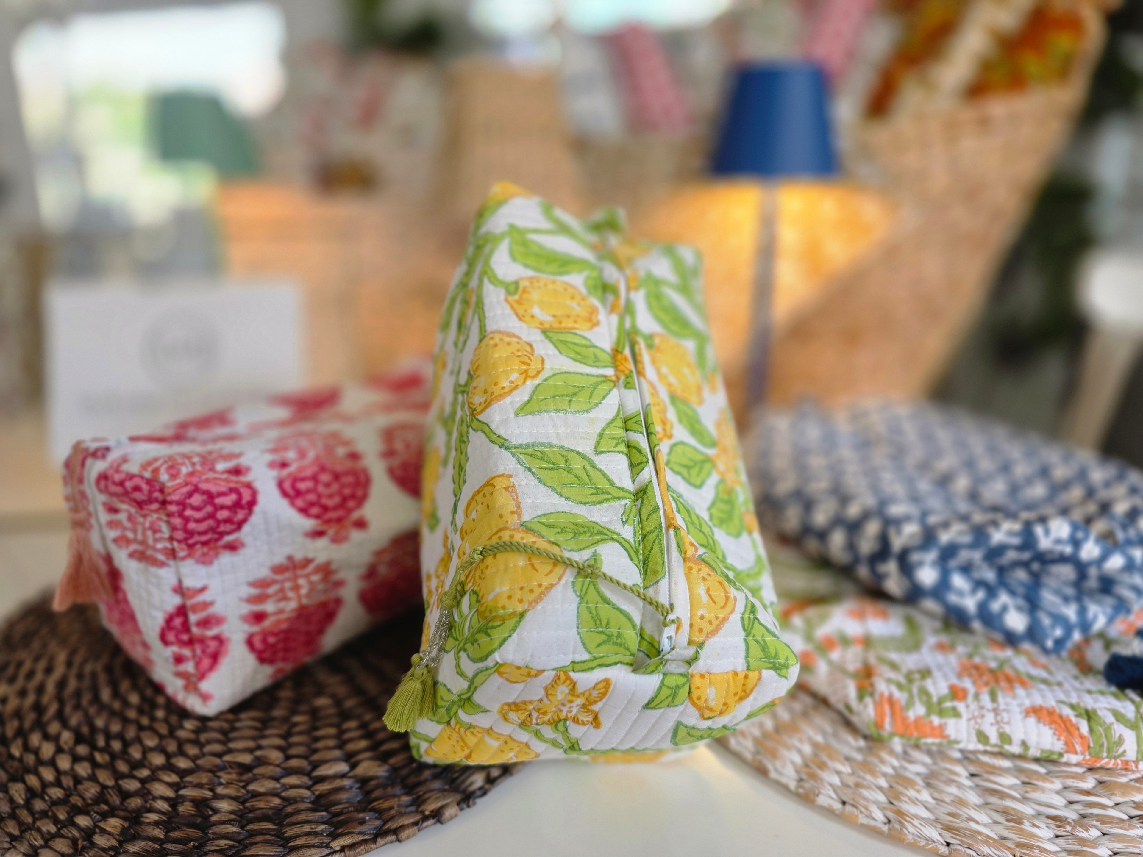 Cotton Hand-Block-Printed Quilted Cosmetic Bags Collection