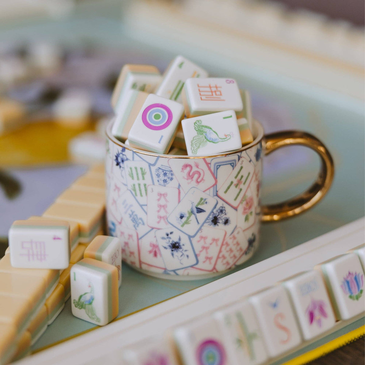 Mahjong Tiles — Fine Bone China Mug with Gold Handle