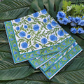 Cotton Hand-Block-Printed Napkins — Pomegranate Blue — Set of 4