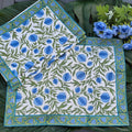 Cotton Hand-Block-Printed Placemats — Pomegranate Blue— Set of 4