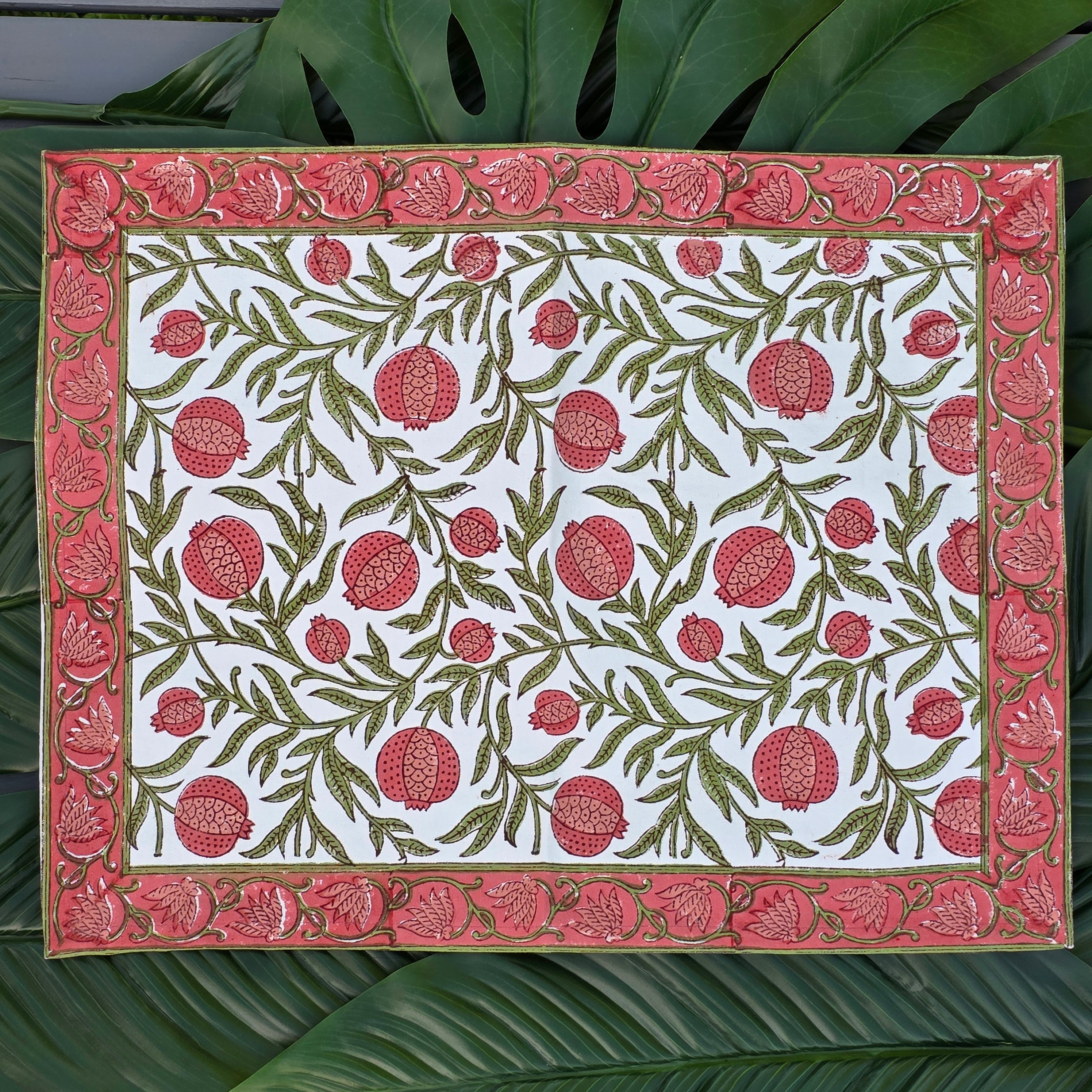 Cotton Hand-Block-Printed Placemats — Pomegranate Red — Set of 4