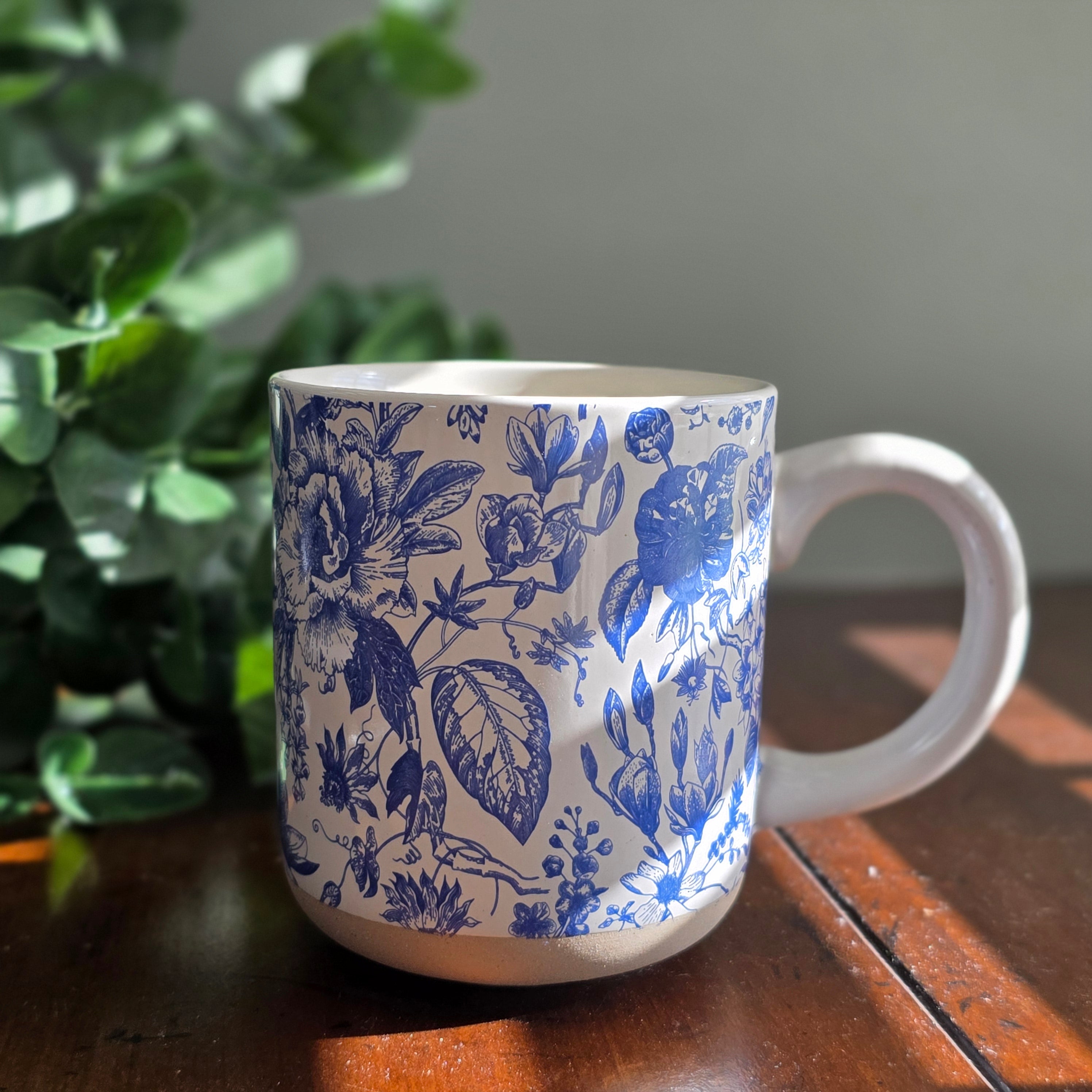 Blue Delft Floral Stoneware Mug