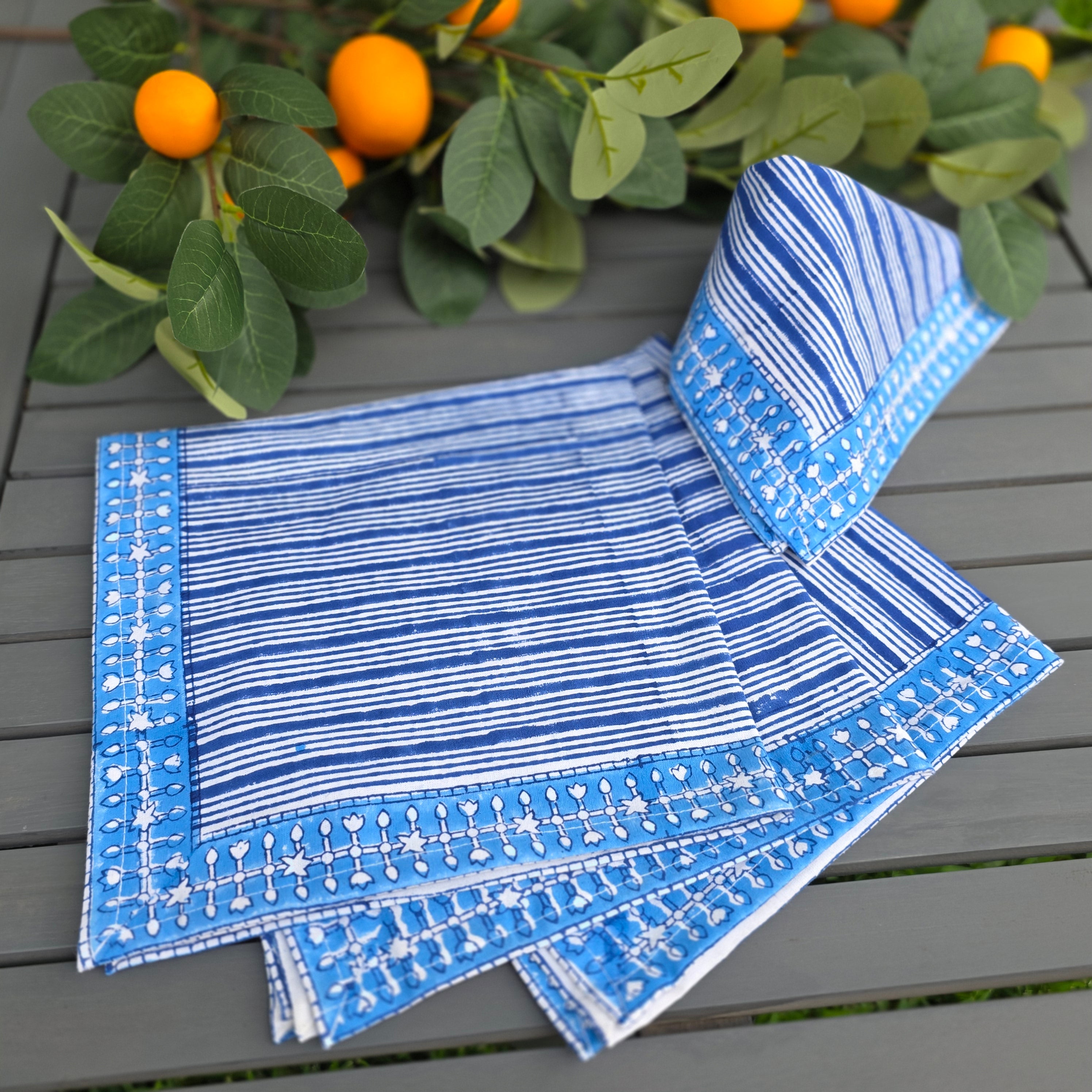 Cotton Hand-Block Printed Napkins – Breton, Set of 4