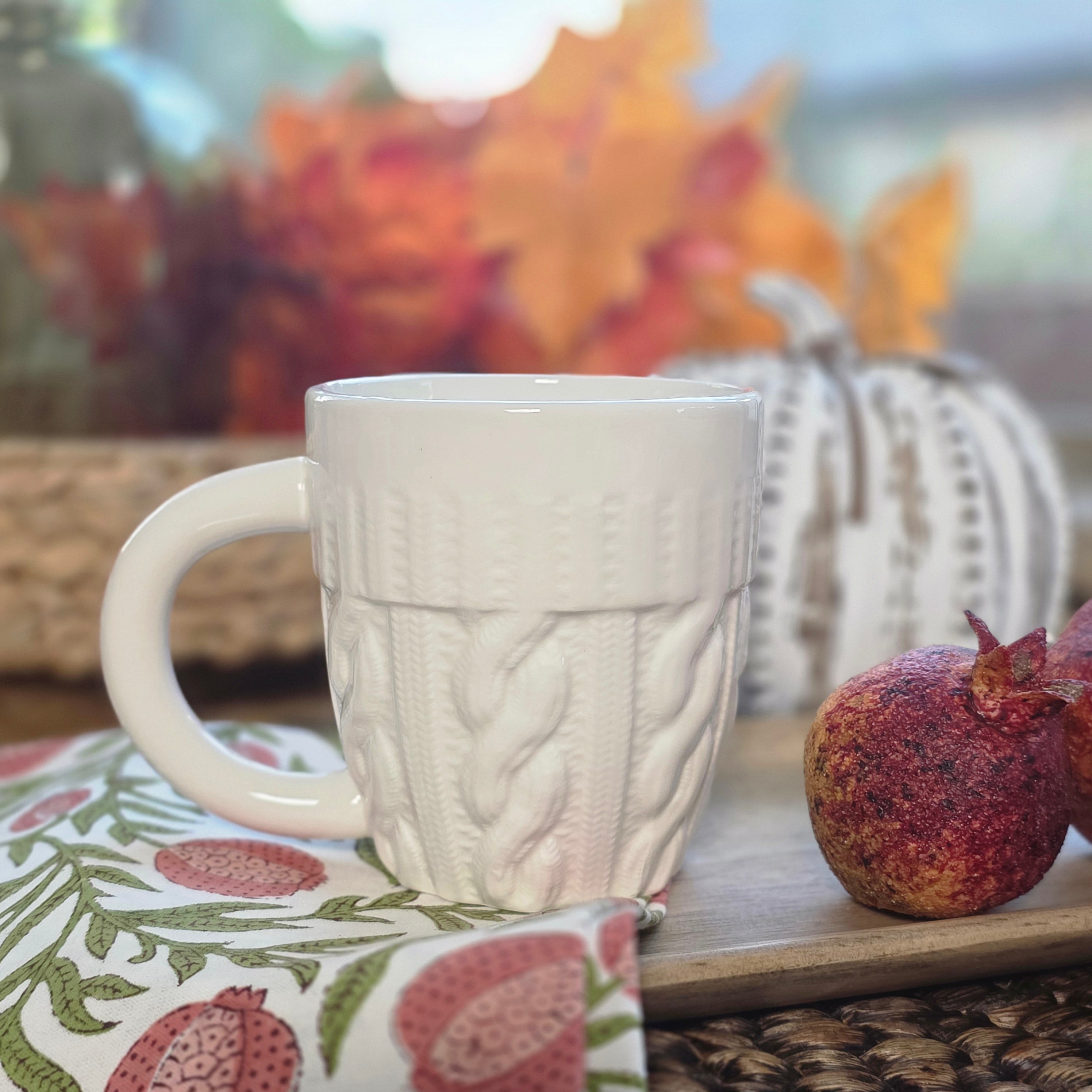 White Sweater Knit Ceramic Mug