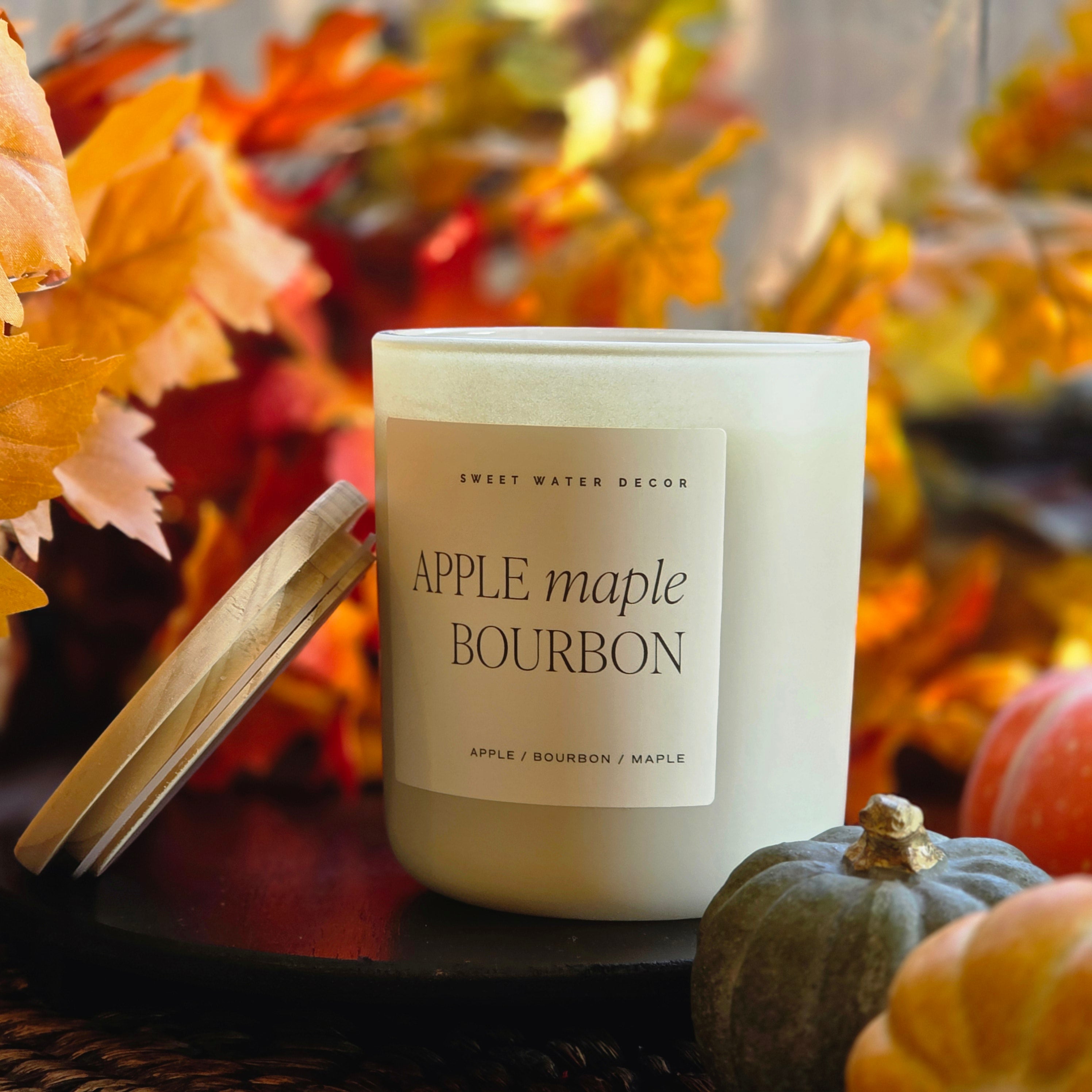 Apple Maple Bourbon Signature Soy Wax 15 oz Candle in Frosted Glass