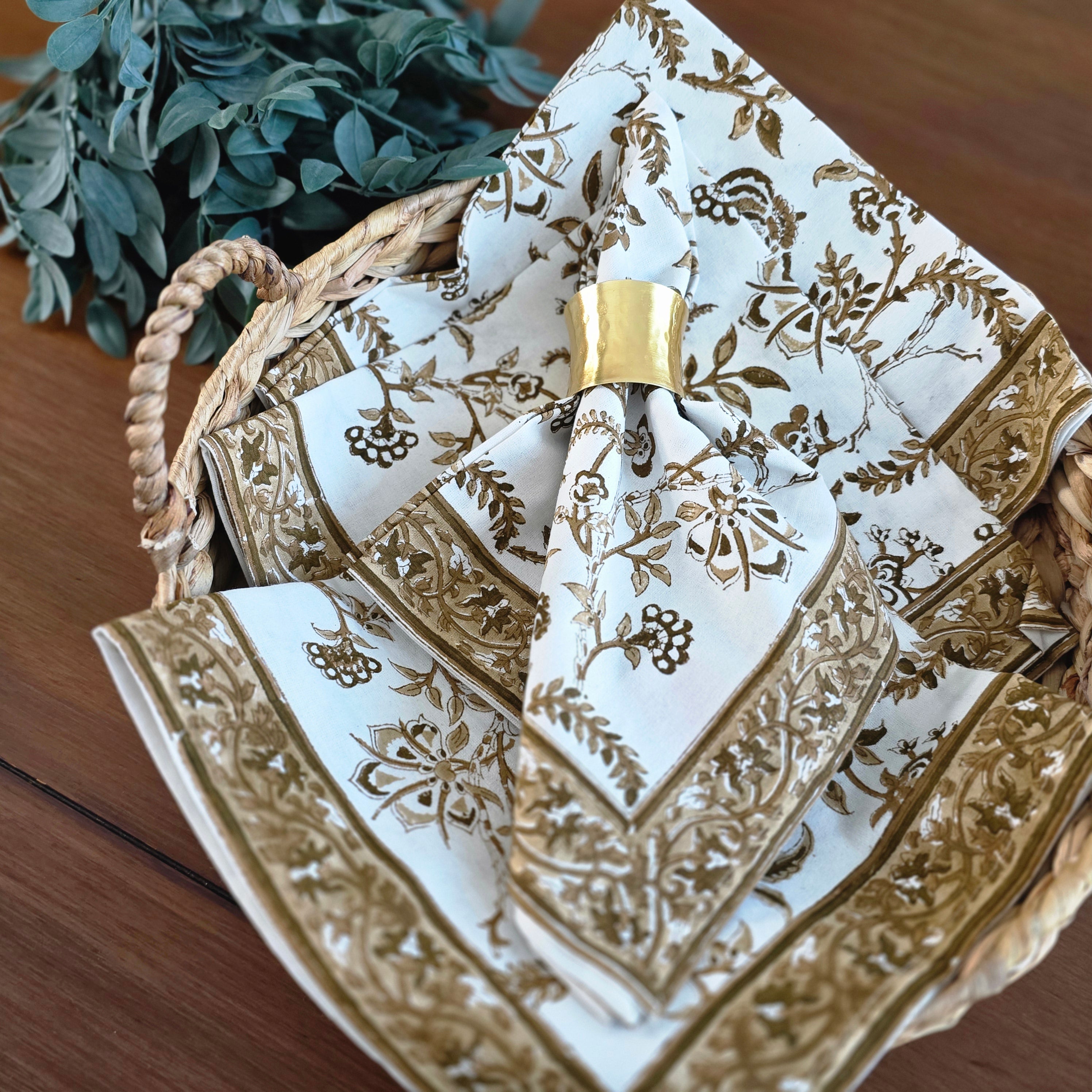 Cotton Hand-Block-Printed Napkins - Lilibet Mocha, Set of 4