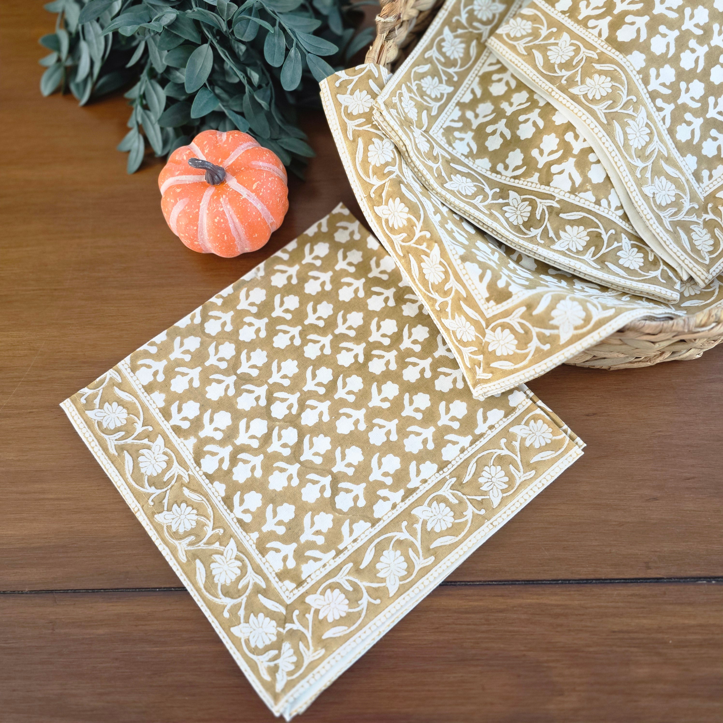 Cotton Hand-Block-Printed Napkins – Charlotte Caramel, Set of 4