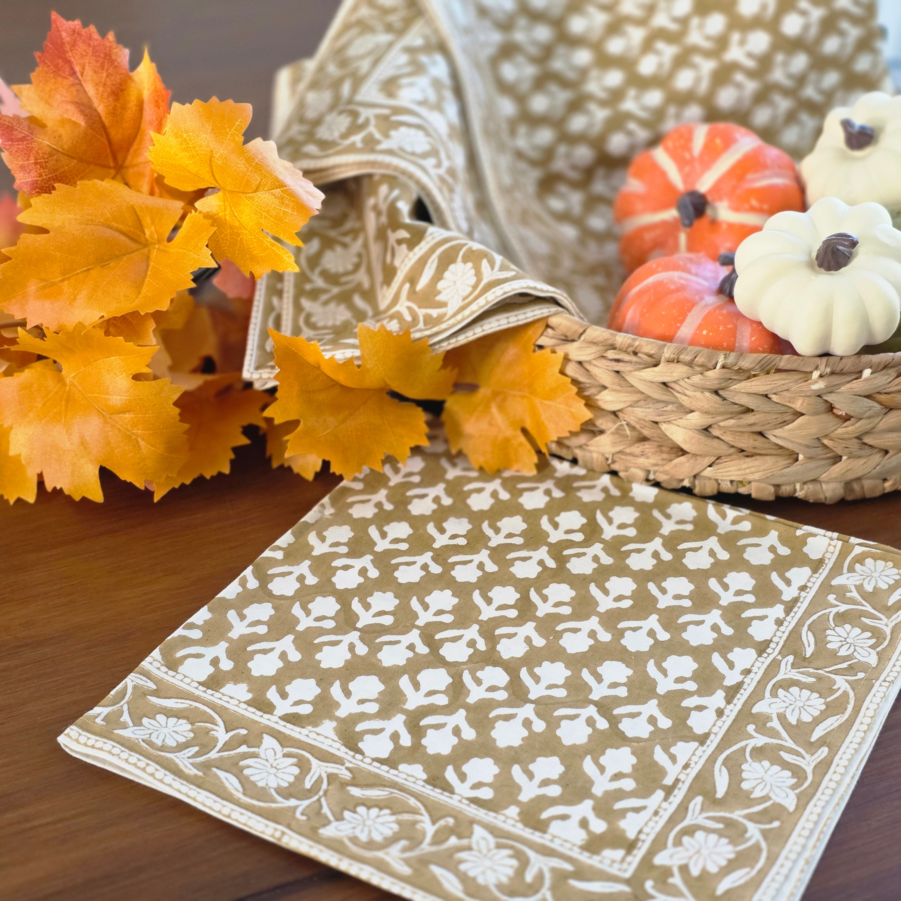 Cotton Hand-Block-Printed Napkins – Charlotte Caramel, Set of 4