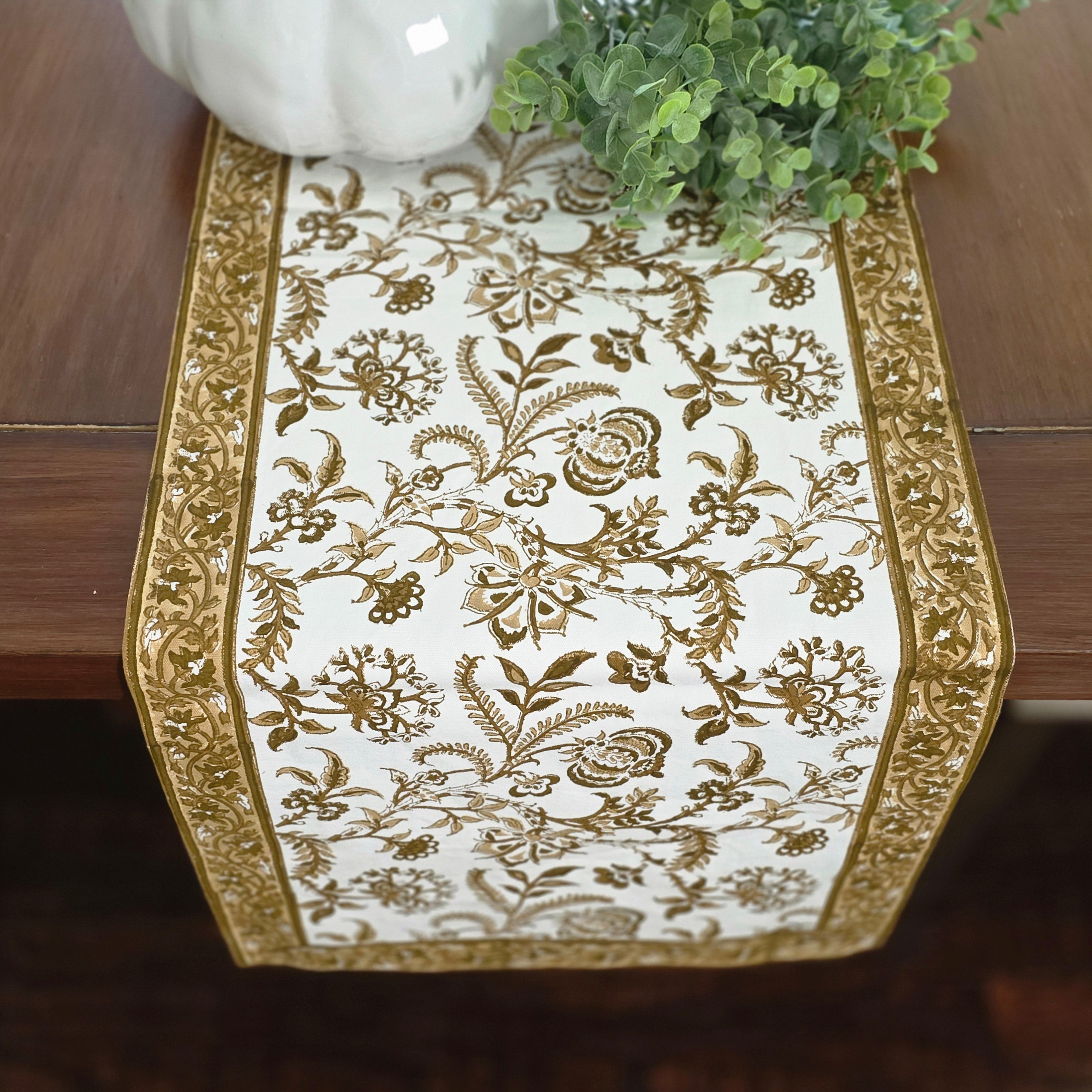 Cotton Hand-Block-Printed Table Runner - Lilibet Mocha
