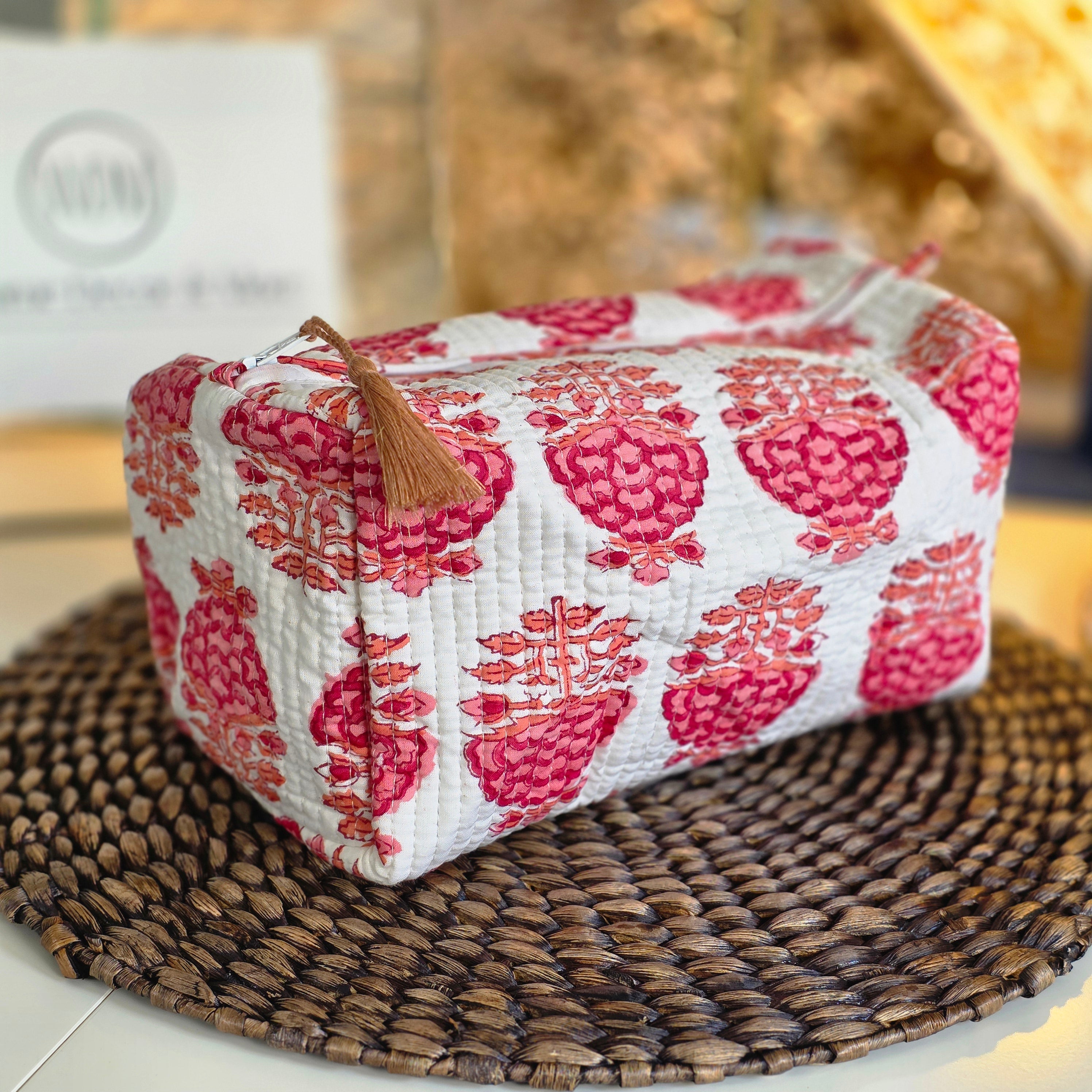 Cotton Hand-Block-Printed Quilted Cosmetic Bags Collection