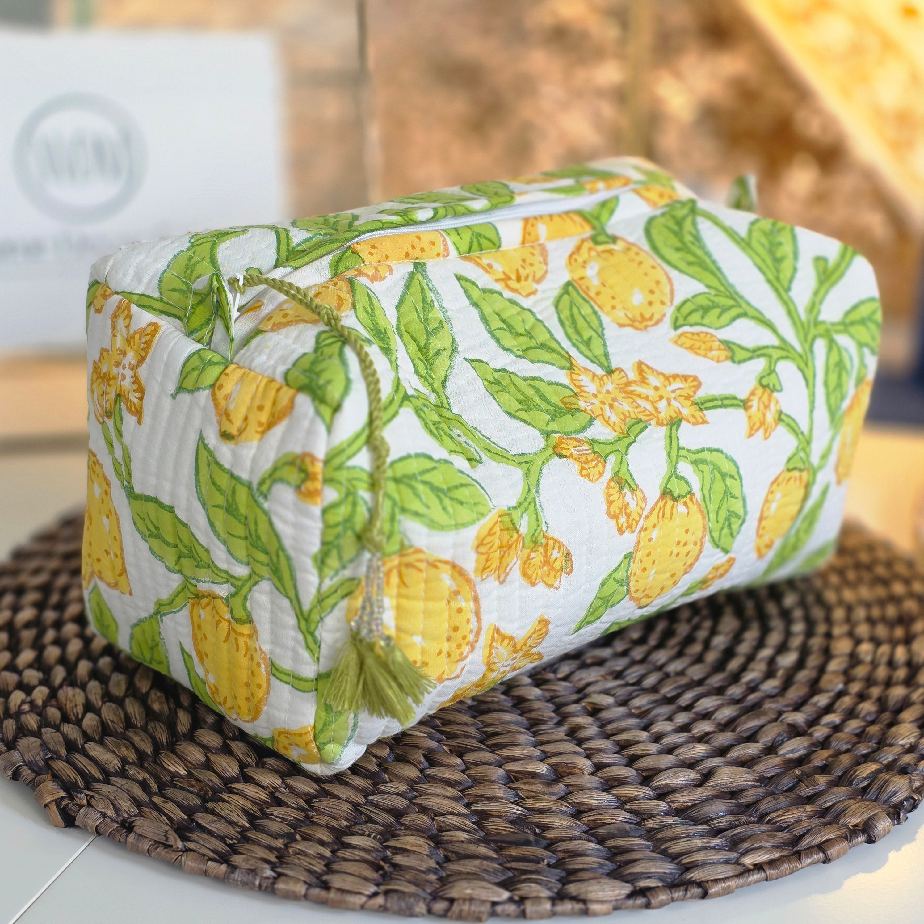 Cotton Hand-Block-Printed Quilted Cosmetic Bags Collection