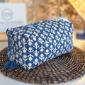 Cotton Hand-Block-Printed Quilted Cosmetic Bags (Charlotte Indigo)