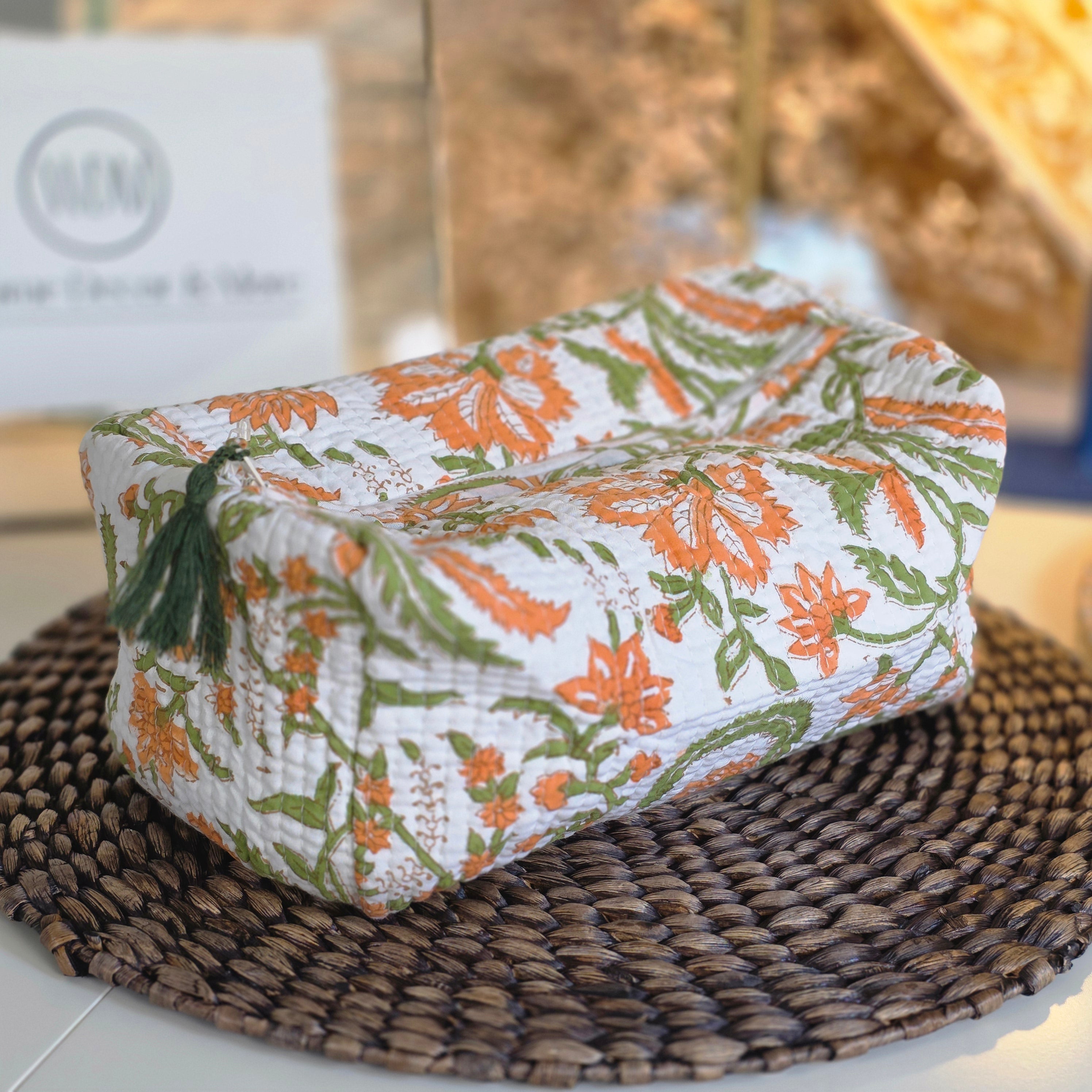 Cotton Hand-Block-Printed Quilted Cosmetic Bags Collection