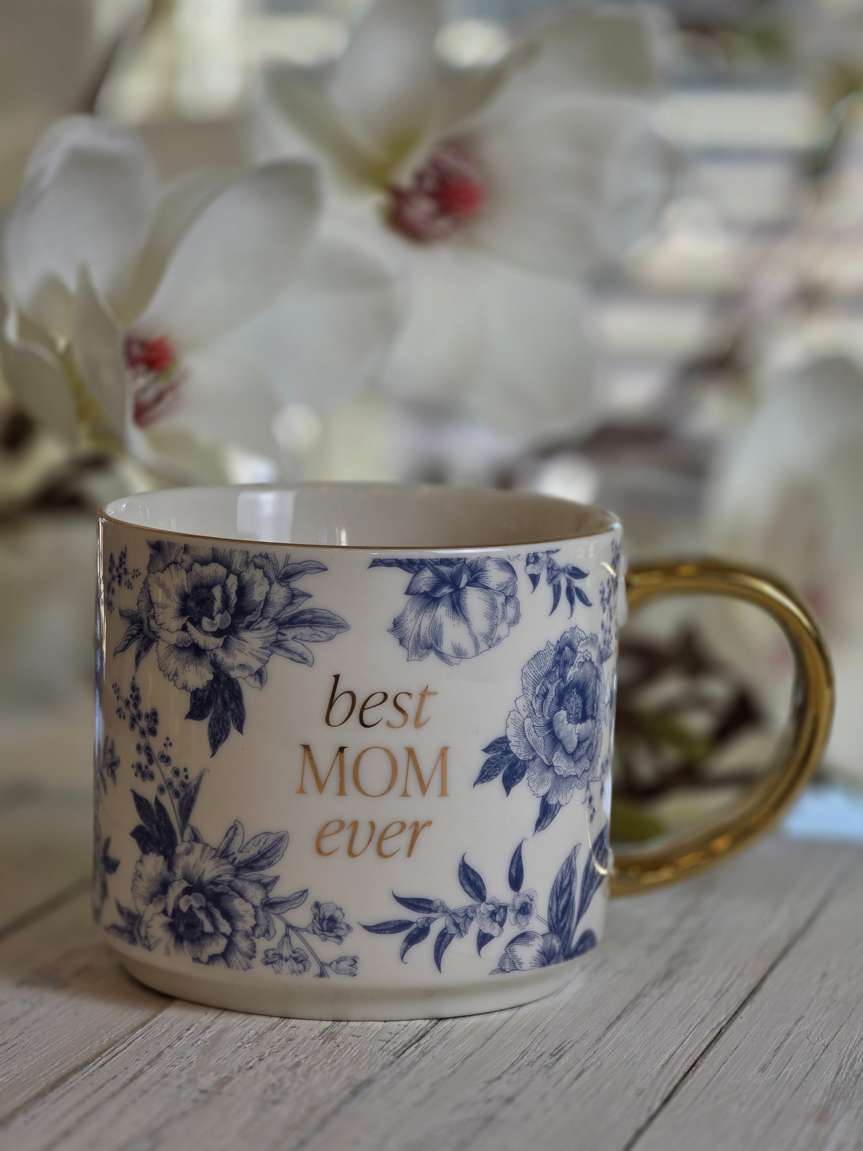 Fine Bone China Mom Mug — Blue Delft & Gold