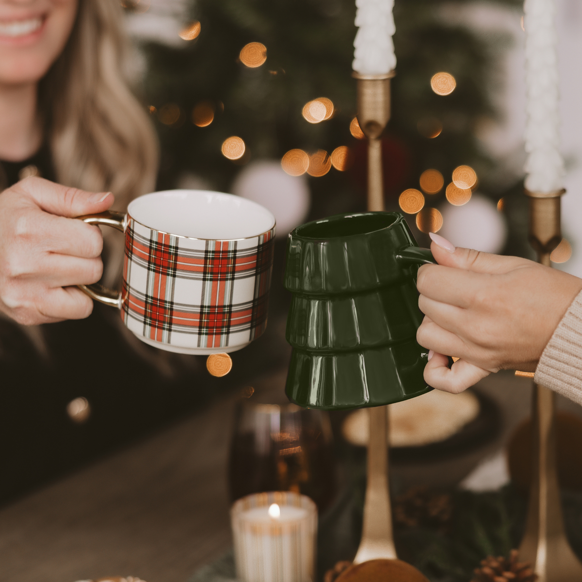 Holiday Plaid — Fine Bone China Mug with Gold Handle