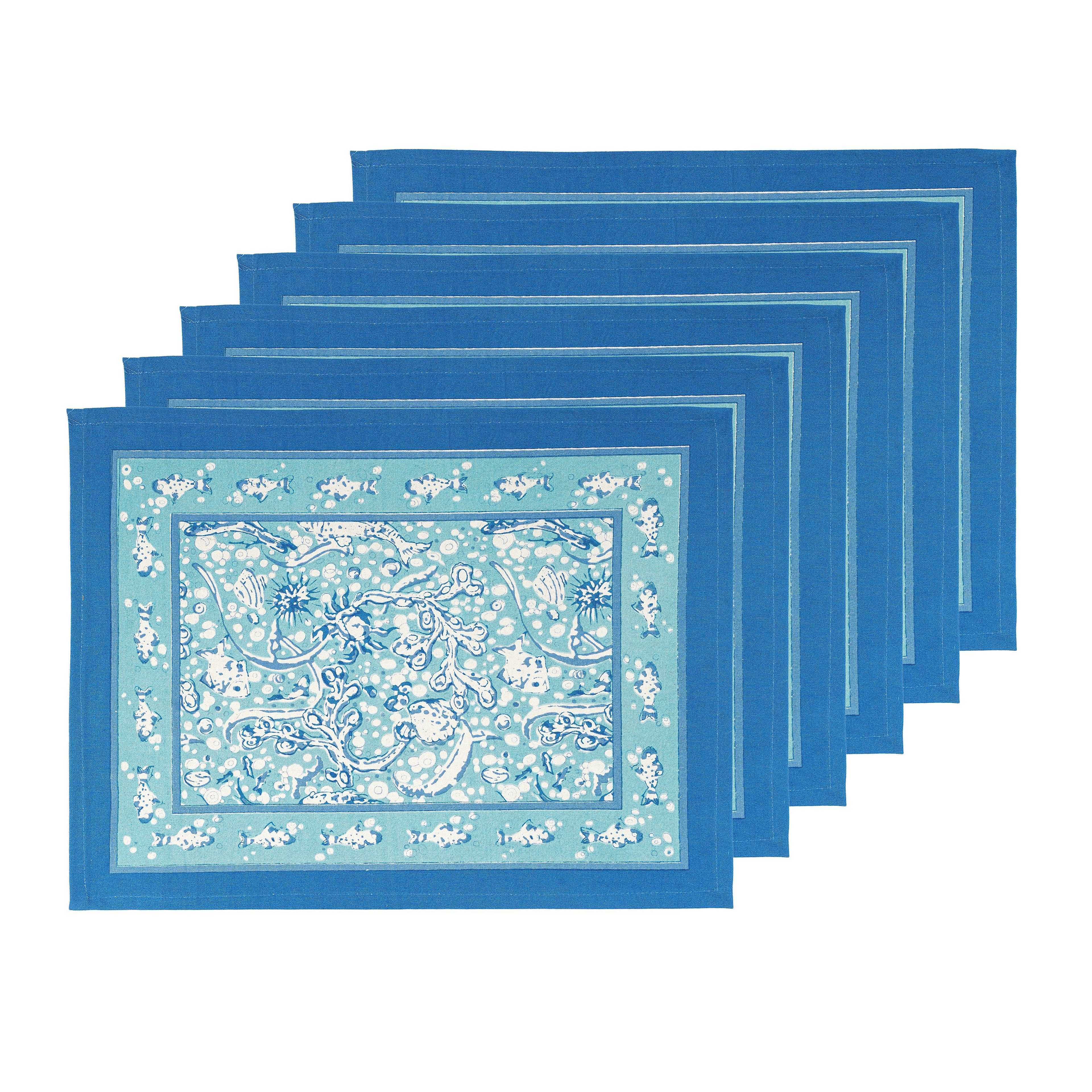 Coastal Sea Life Cotton Placemats — Set of 4