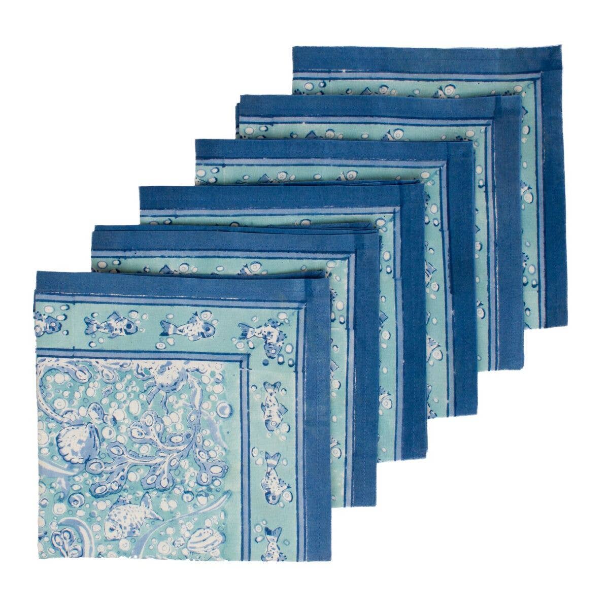 Coastal Sea Life Cotton Napkins — Set of 4