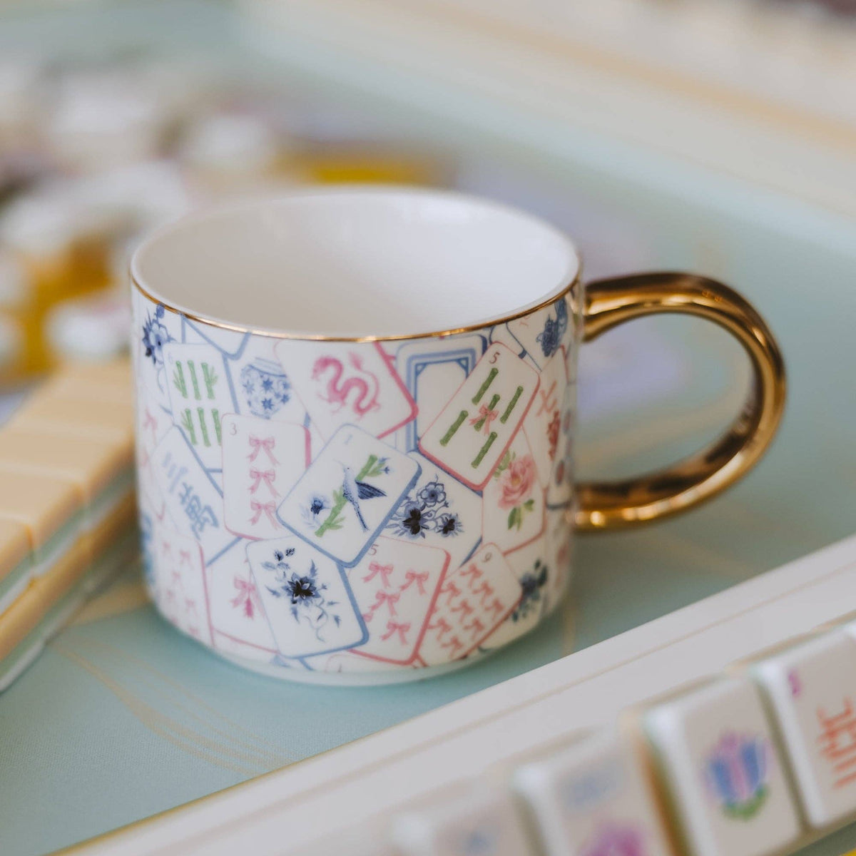 Mahjong Tiles — Fine Bone China Mug with Gold Handle