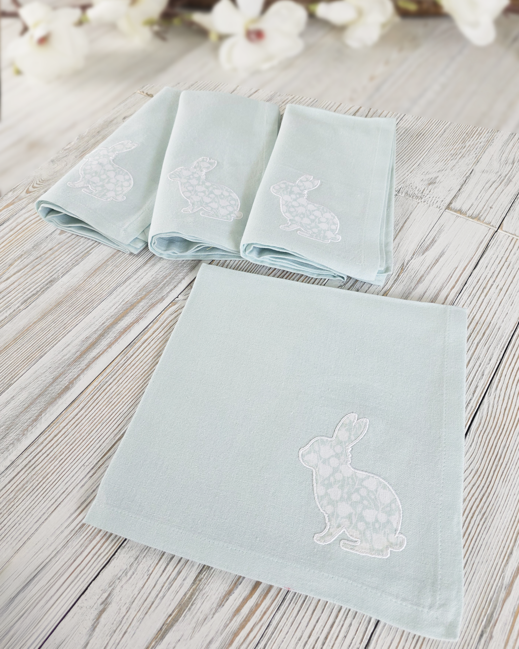 Easter Bunny Cotton Napkins, Mist — Set of 4