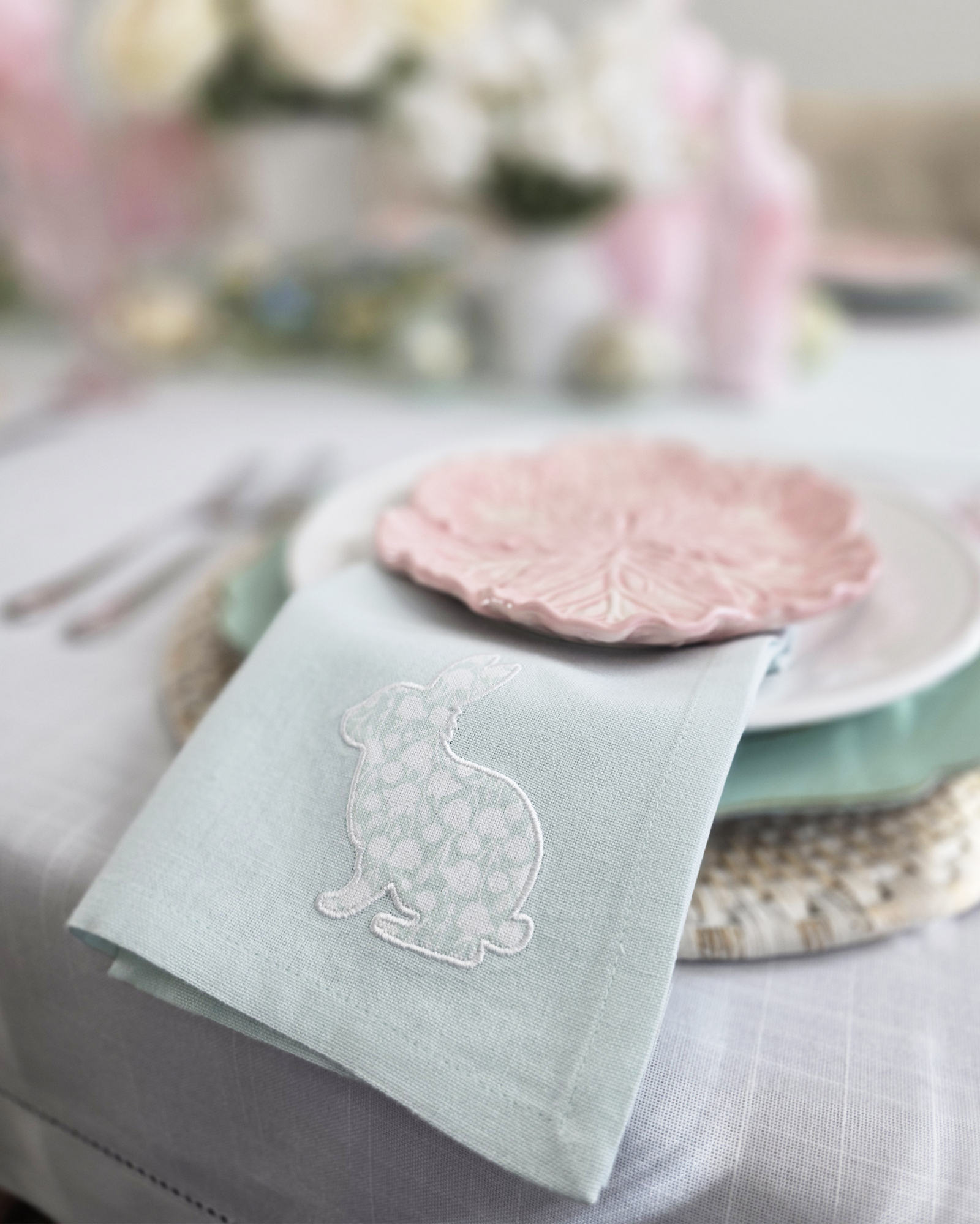 Easter Bunny Cotton Napkins, Mist — Set of 4