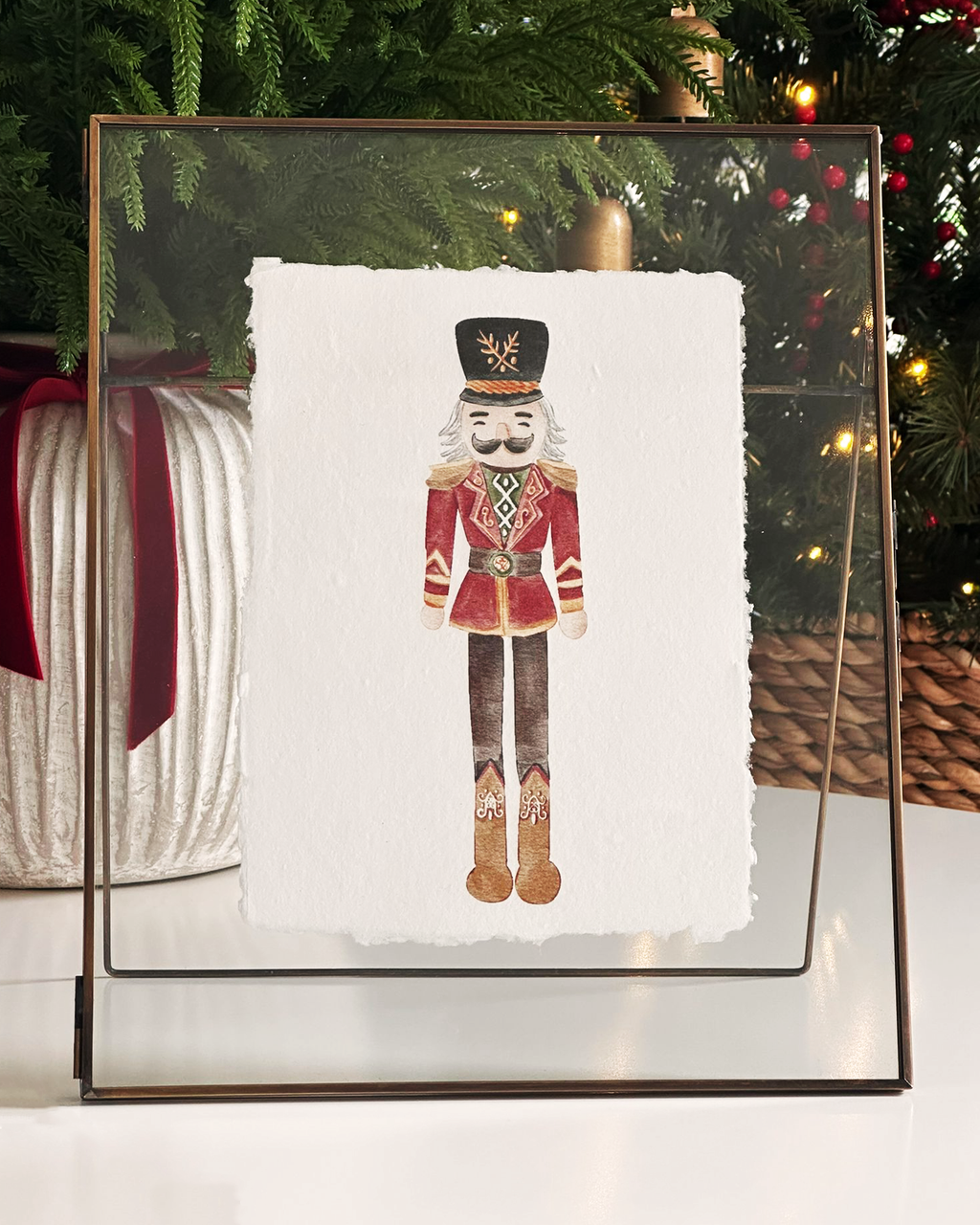 Nutcracker Framed Art in Large Patina Gold Frame — Holiday Edition