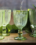 Green Chevron Crystal Goblets – Set of 4