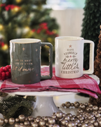 Let It Snow Christmas Mug — Green Stoneware with Gold Detail