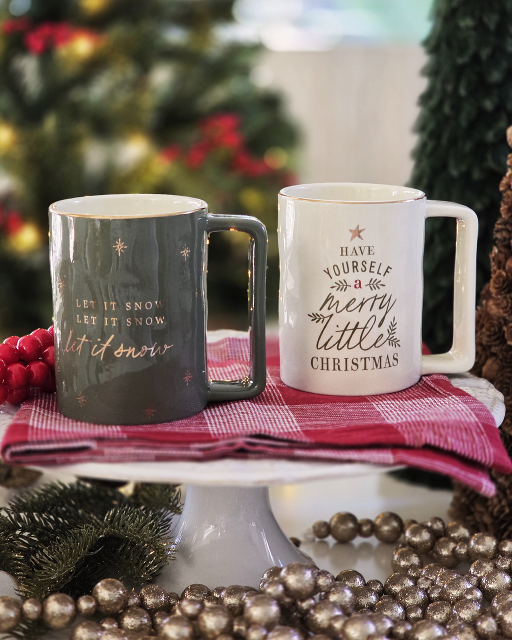 Merry Little Christmas Mug — Cream Stoneware with Gold Detail