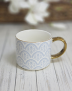 Blue Fan Quilt Fine Bone China Coffee Mug — Gold Handle