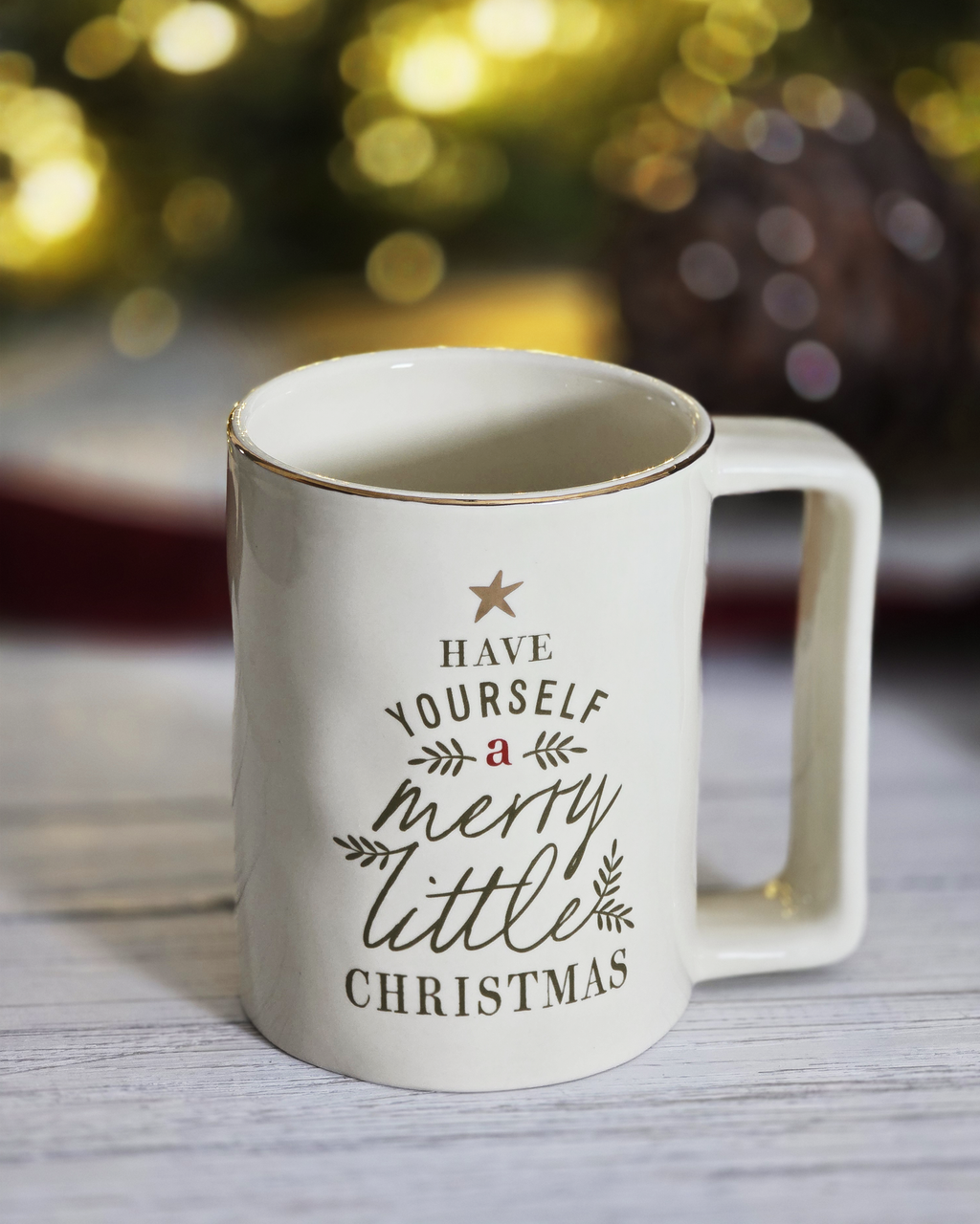 Merry Little Christmas Mug — Cream Stoneware with Gold Detail