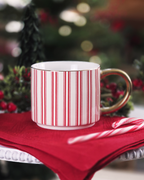 Red Caramel Stripe Mug – Fine Bone China with Gold Holiday Detailing