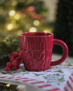 Cozy Sweater Knit Ceramic Cup – Red Holiday Edition