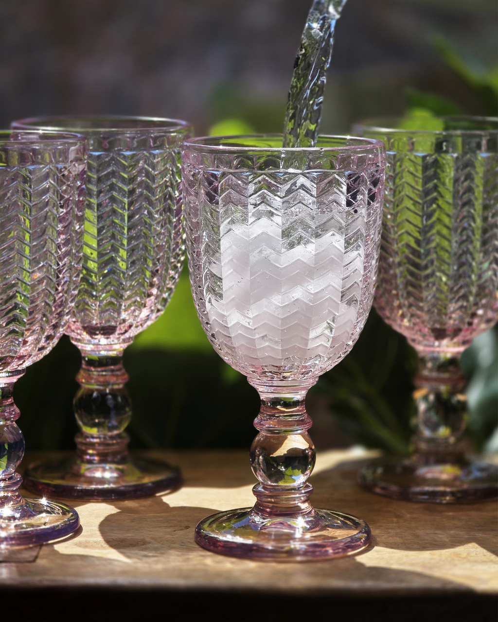 Pink Chevron Crystal Goblets – Set of 4