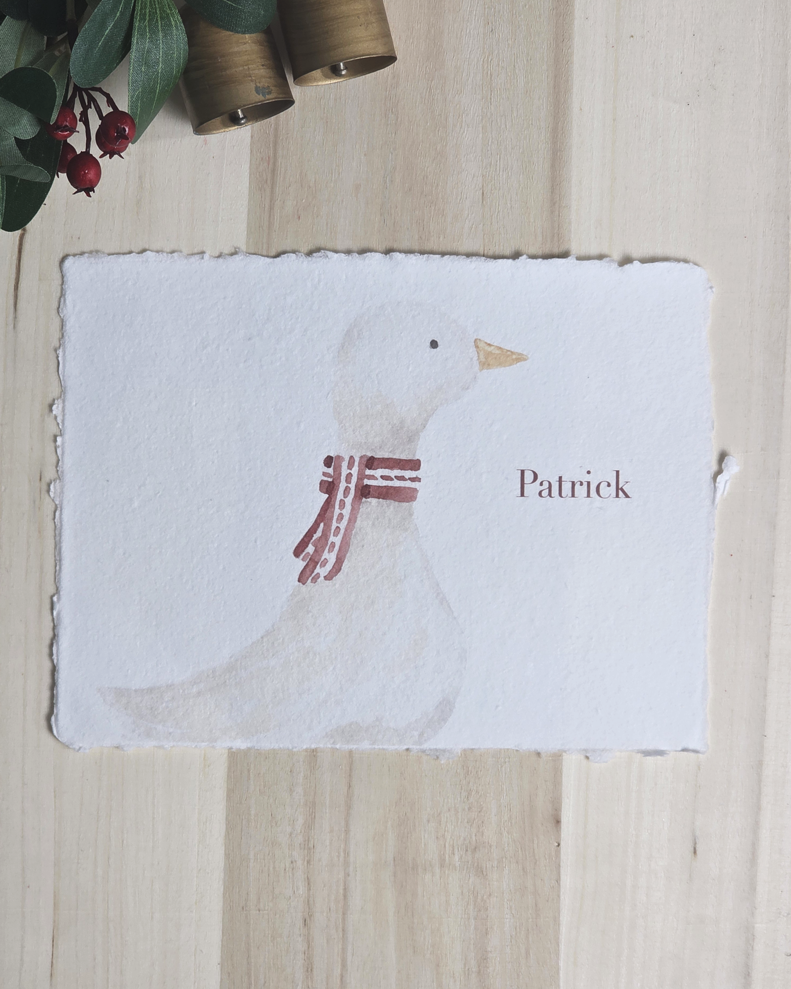 Winter Goose — Custom Name Seasonal Print on Cotton Deckle-Edge Handmade Paper