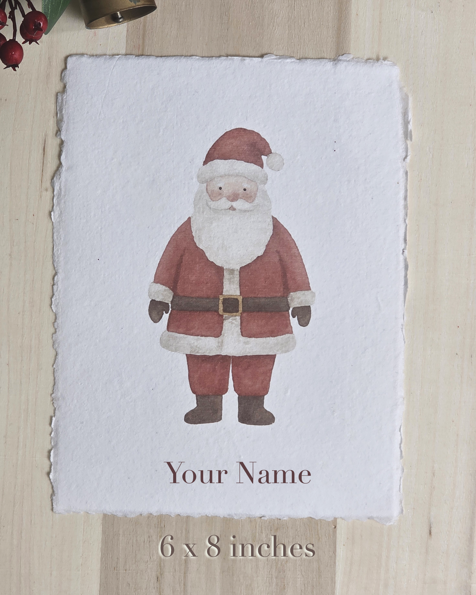 Santa Claus — Custom Name Seasonal Print on Cotton Deckle-Edge Handmade Paper