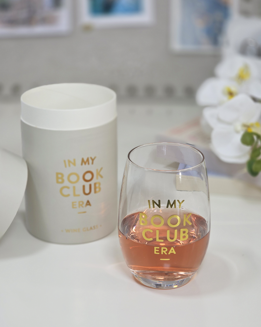 Book Club Stemless Wine Glass — Gold Detail