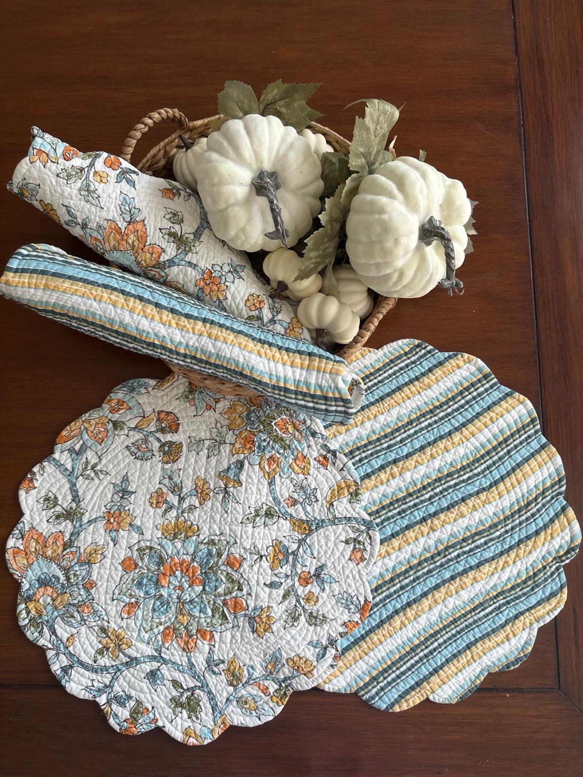 Quilted Cotton Round Placemats – Ainsley Bloom Reversible, Set of 4