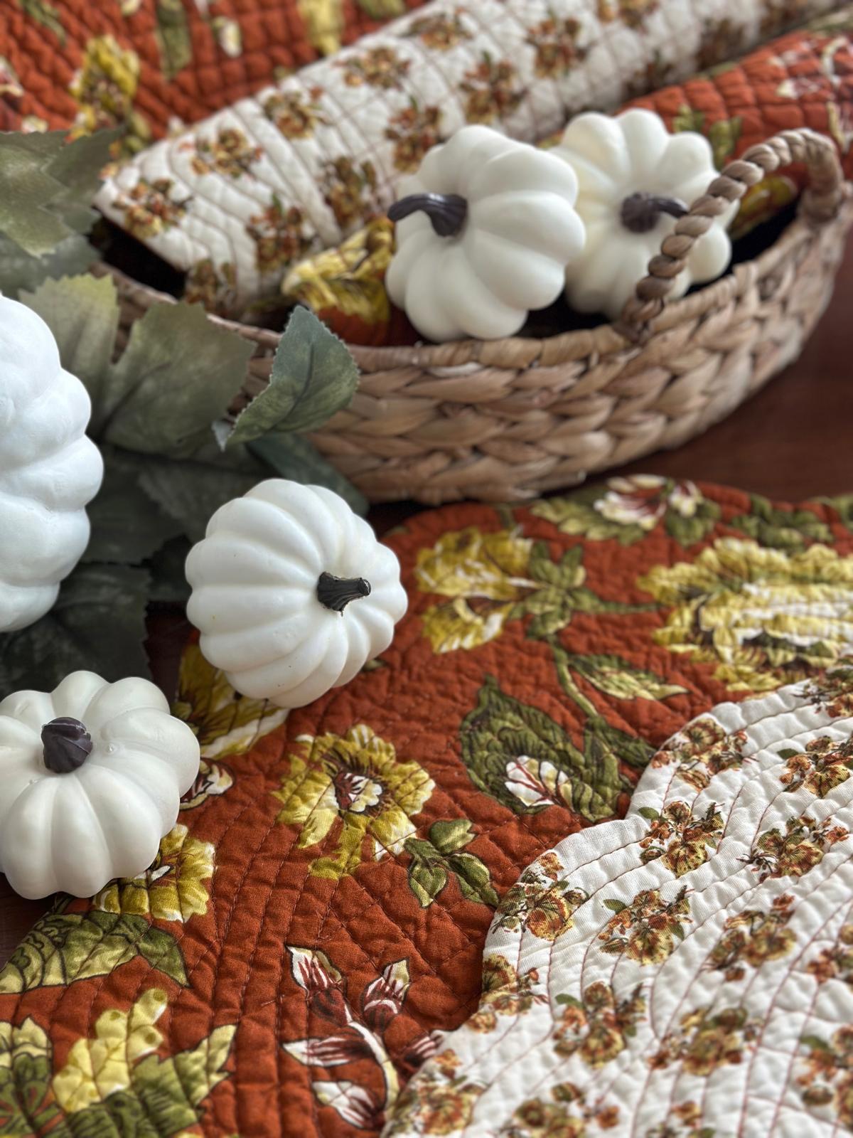 Quilted Cotton Round Placemats – Autumn Bloom Reversible, Set of 4