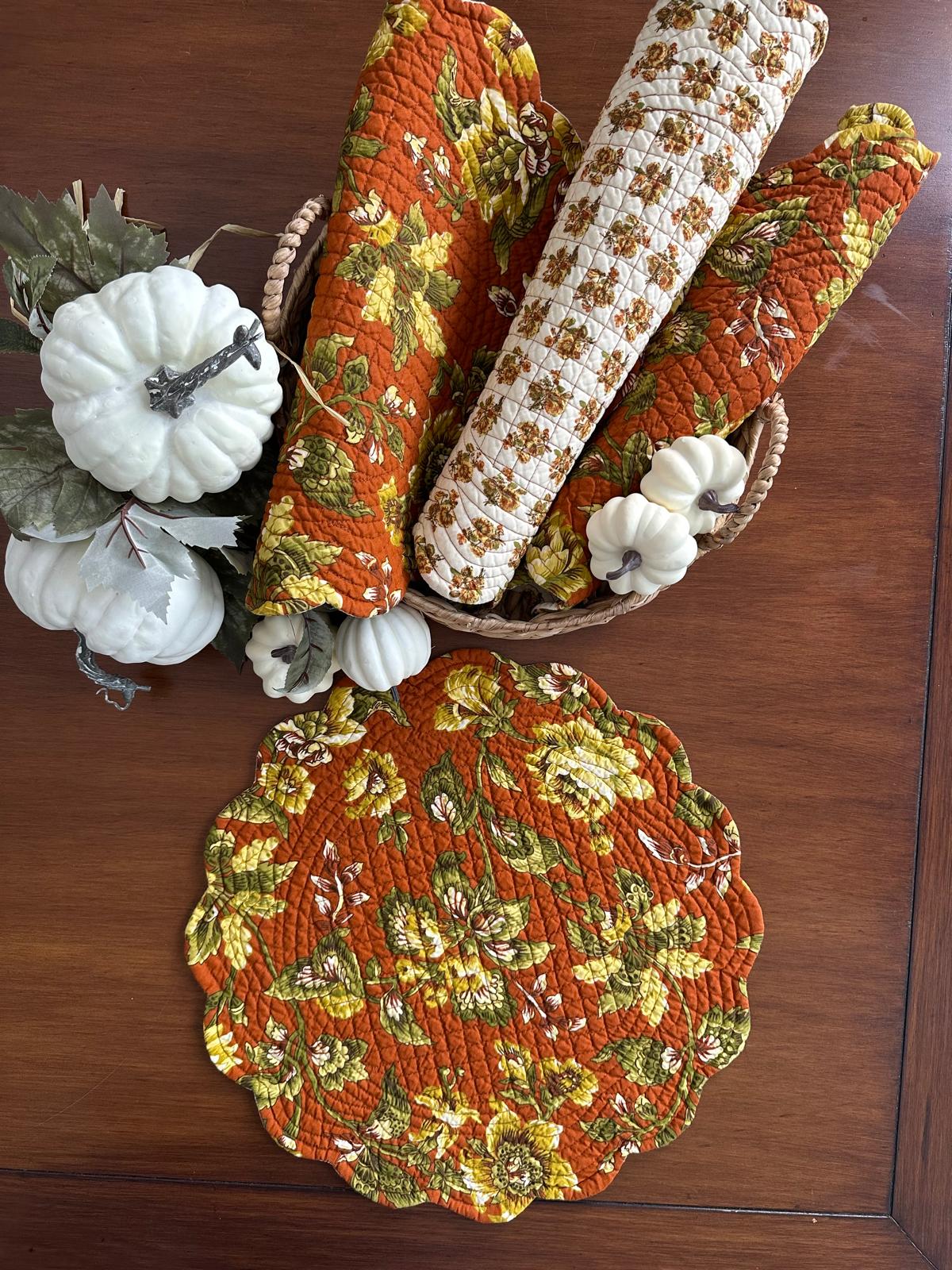 Quilted Cotton Round Placemats – Autumn Bloom Reversible, Set of 4