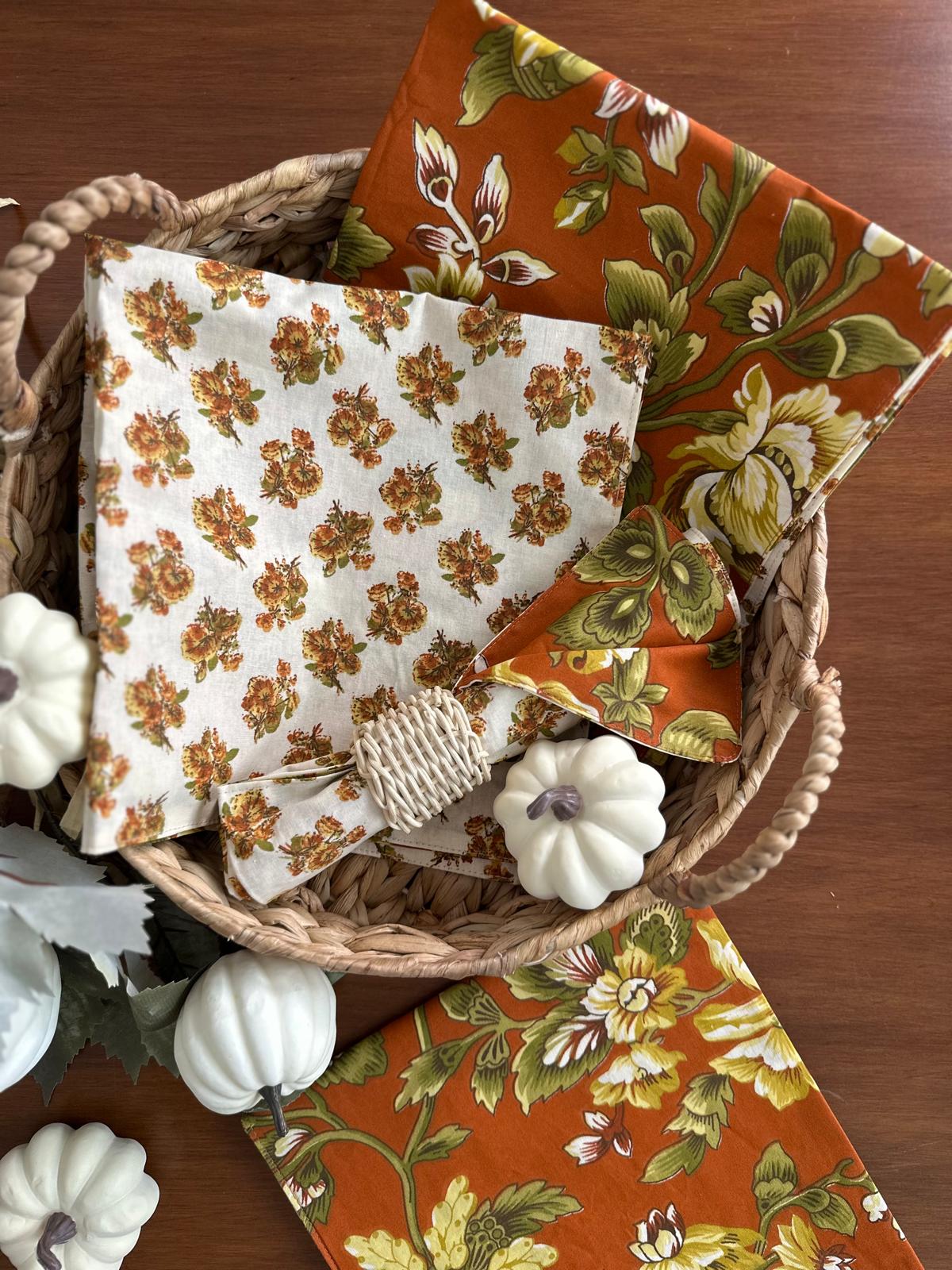 Cotton Reversible Napkins – Autumn Bloom, Set of 4