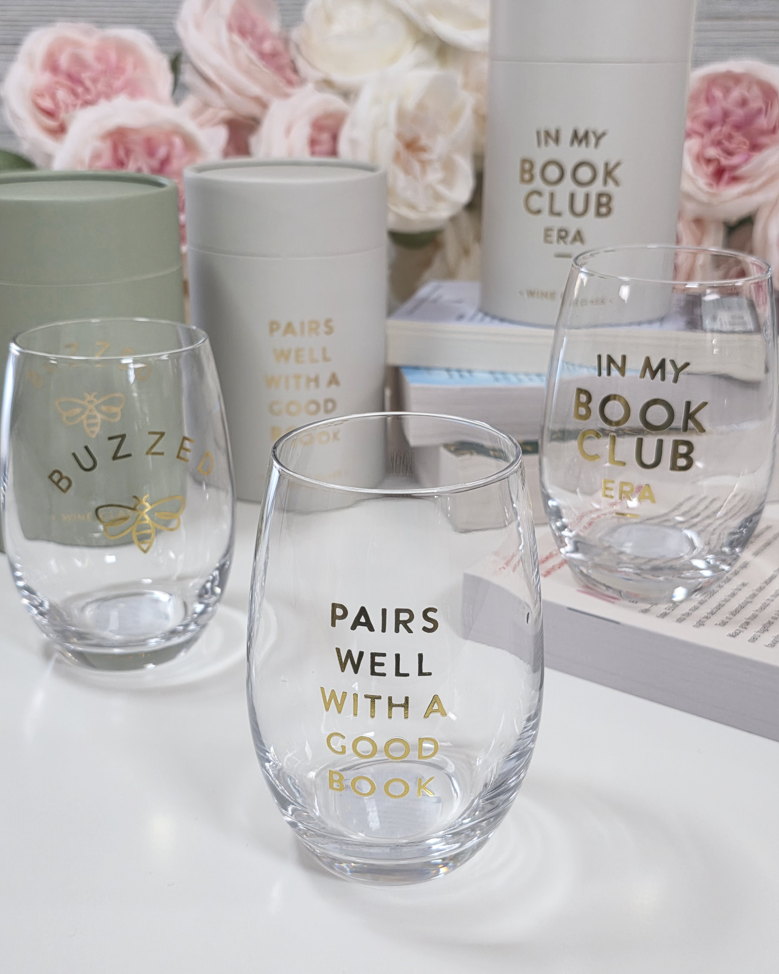 Pairs Well Stemless Wine Glass — Gold Detail