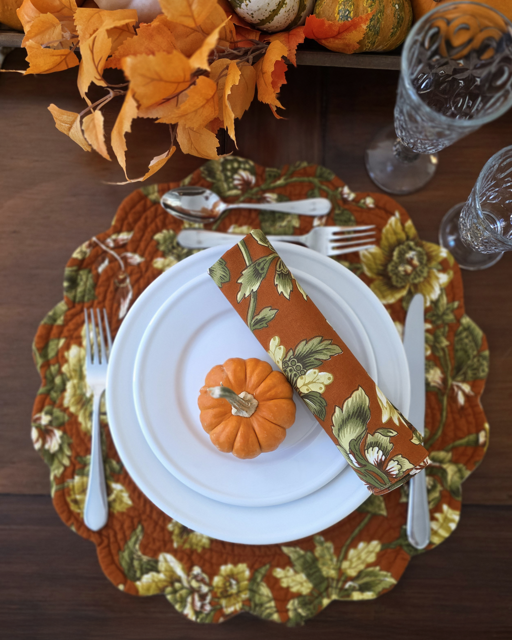 Autumn Bloom — Reversible Quilted Placemats (Set of 4)