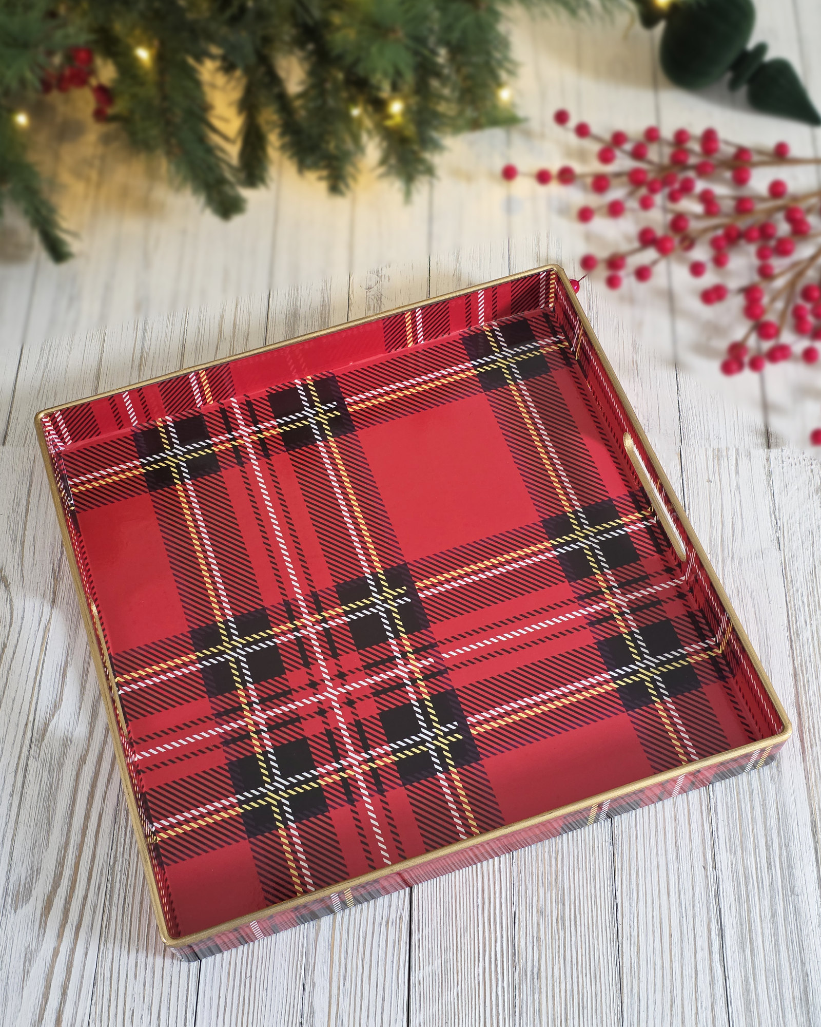 Classic Red Plaid Christmas Tray