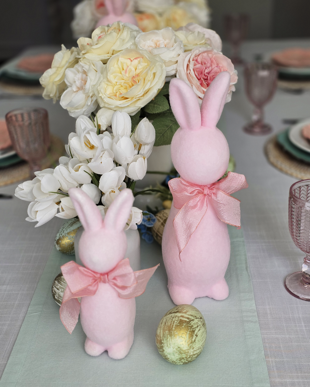 Blush Velvet Large Easter Table Bunny