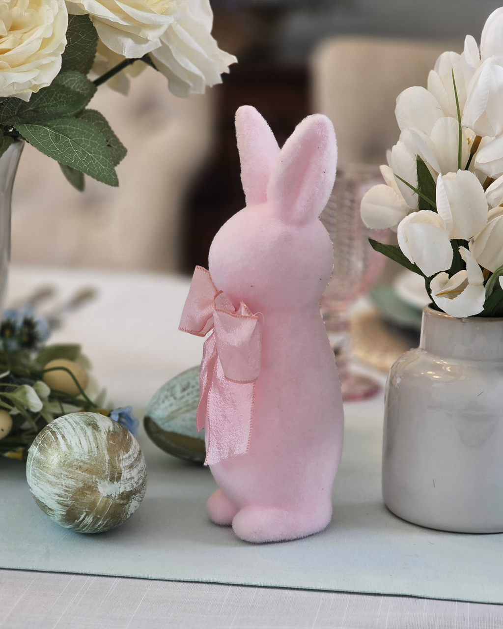 Blush Velvet Medium Easter Table Bunny