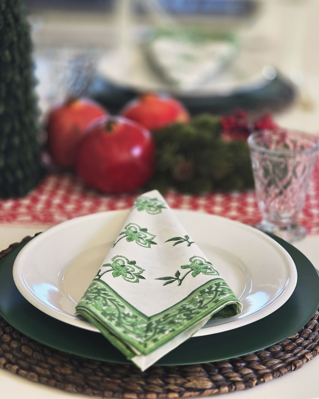 Cotton Hand-Block-Printed Napkins – Lilibet Green Buti, Set of 4