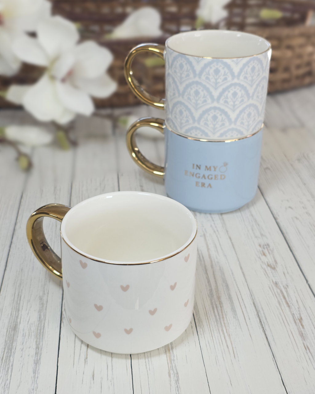 Blue Fan Quilt Fine Bone China Coffee Mug — Gold Handle