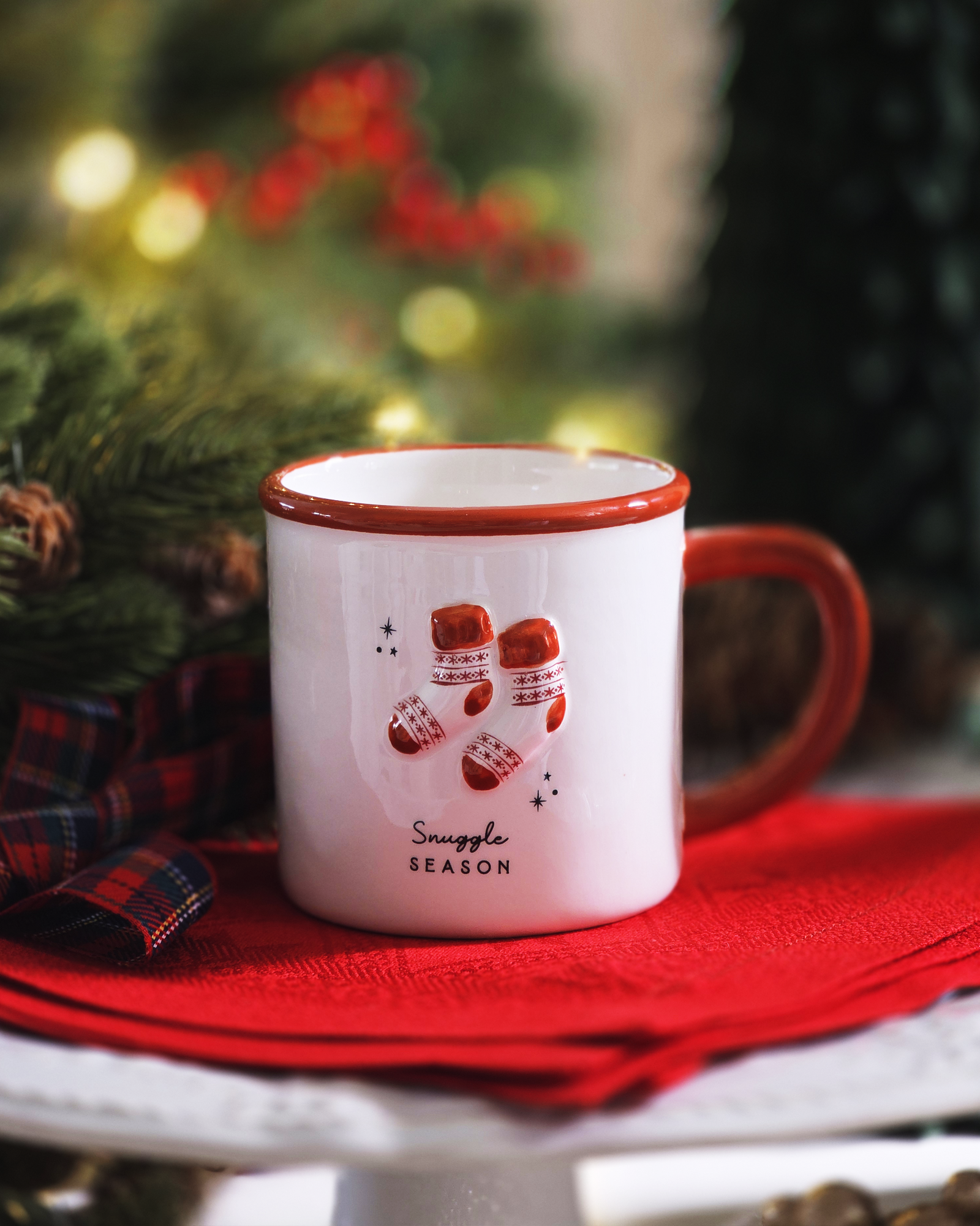 Snuggle Season Holiday Mug — Red Rim Stoneware
