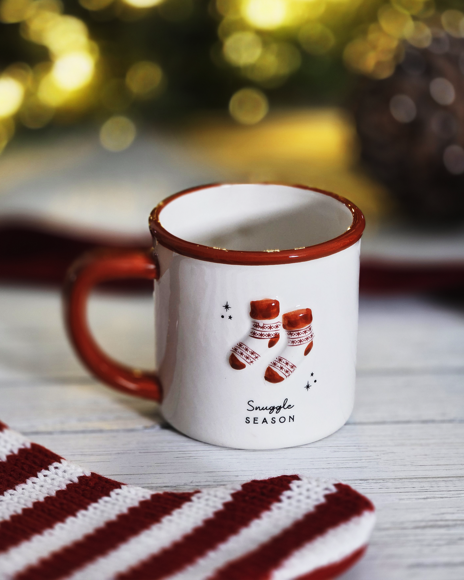 Snuggle Season Holiday Mug — Red Rim Stoneware