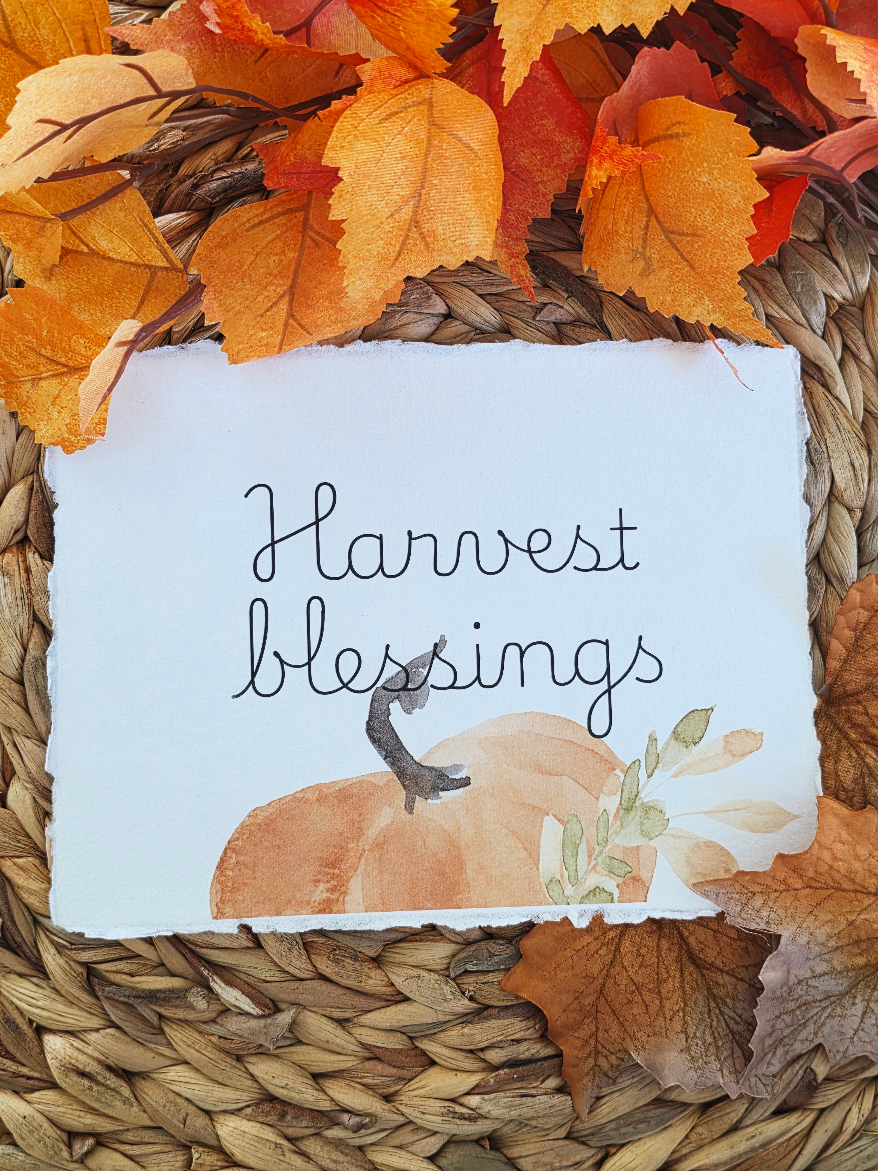 "Harvest Blessings" - Inspirational Seasonal Prints on Cotton Deckle-Edge Handmade Paper